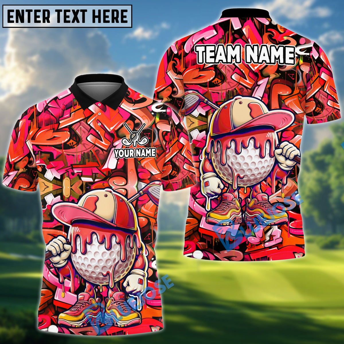 BlueJose Golf Graffiti Ice Cream Drip Design Personalized Name, Team Name 3D Shirt (4 Colors)