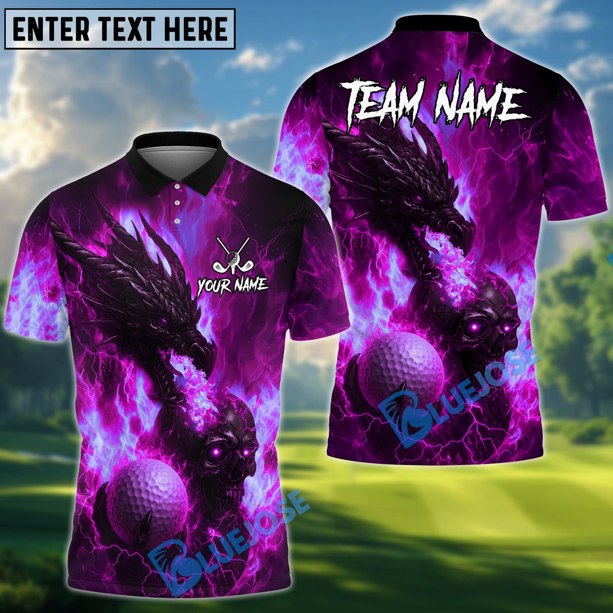 BlueJose Golf Flame Dragon And Skull Design Personalized Name, Team Name 3D Shirt (4 Colors)