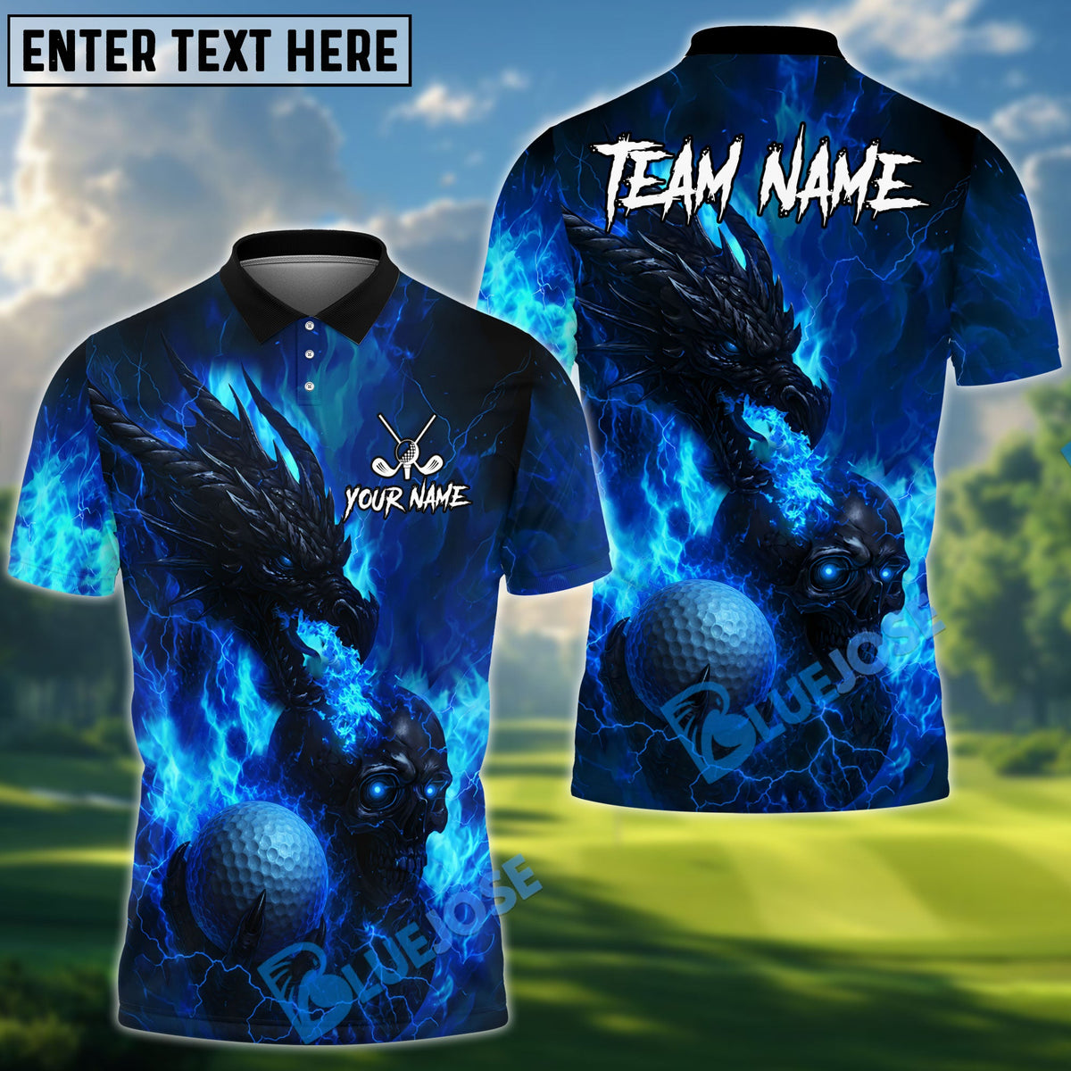 BlueJose Golf Flame Dragon And Skull Design Personalized Name, Team Name 3D Shirt (4 Colors)