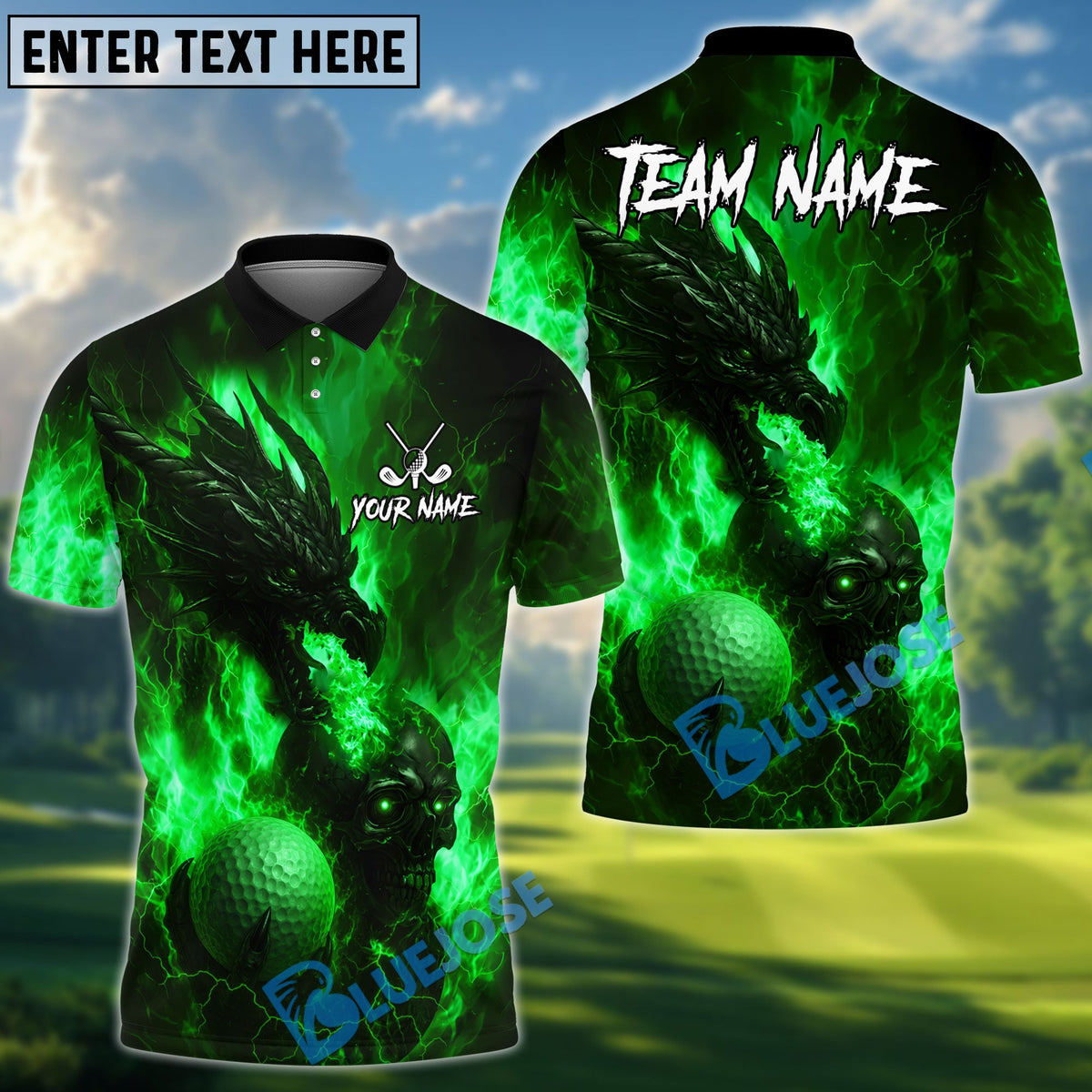 BlueJose Golf Flame Dragon And Skull Design Personalized Name, Team Name 3D Shirt (4 Colors)