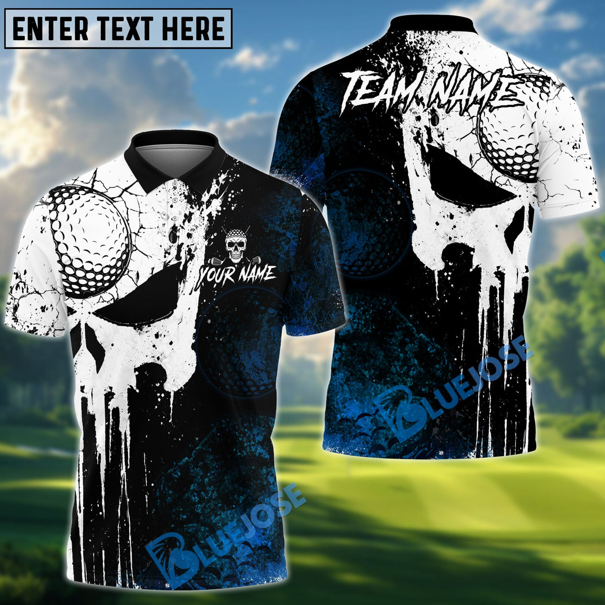 BlueJose Golf Grunge Punisher Skull Design Personalized Name, Team Name 3D Shirt (4 Colors)