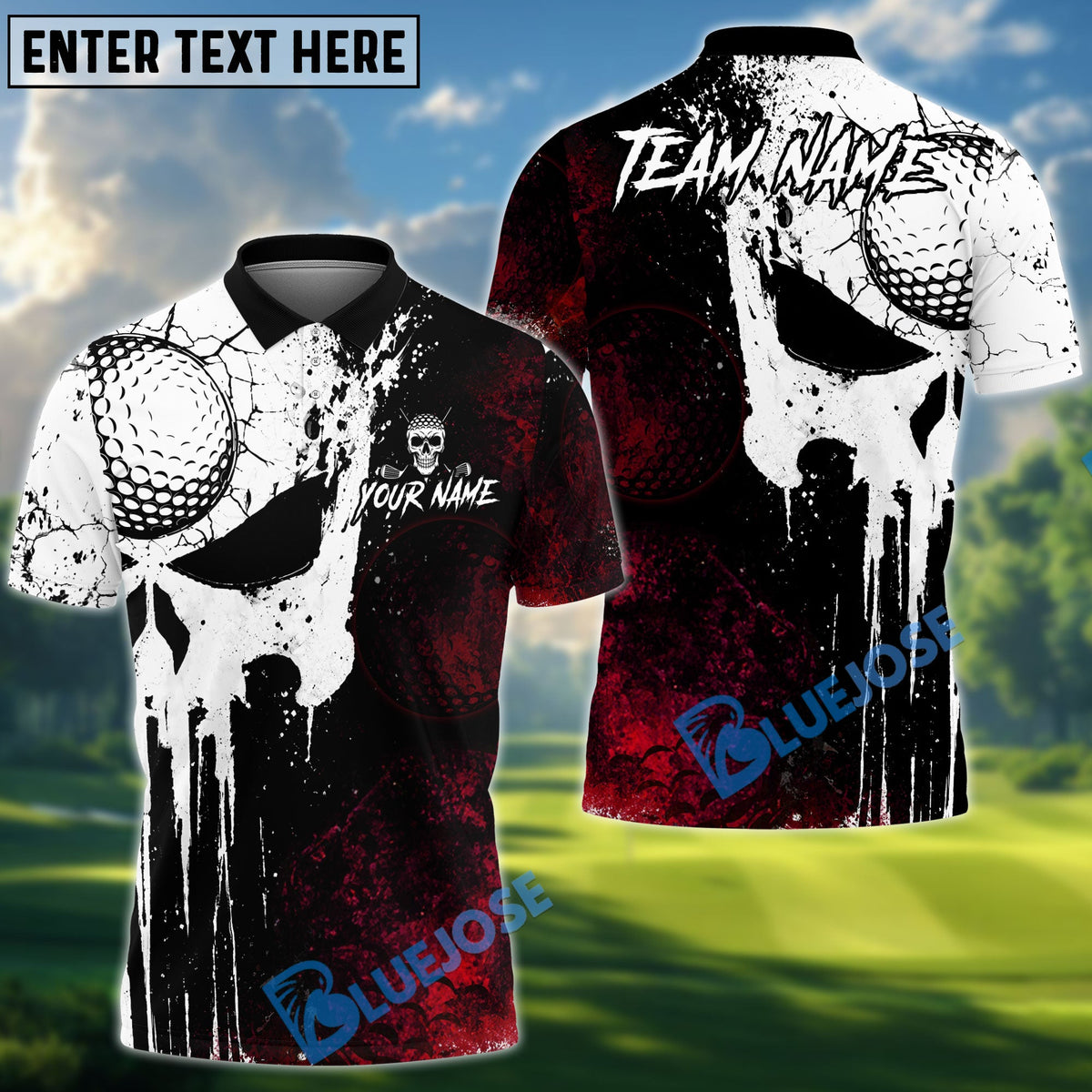 BlueJose Golf Grunge Punisher Skull Design Personalized Name, Team Name 3D Shirt (4 Colors)
