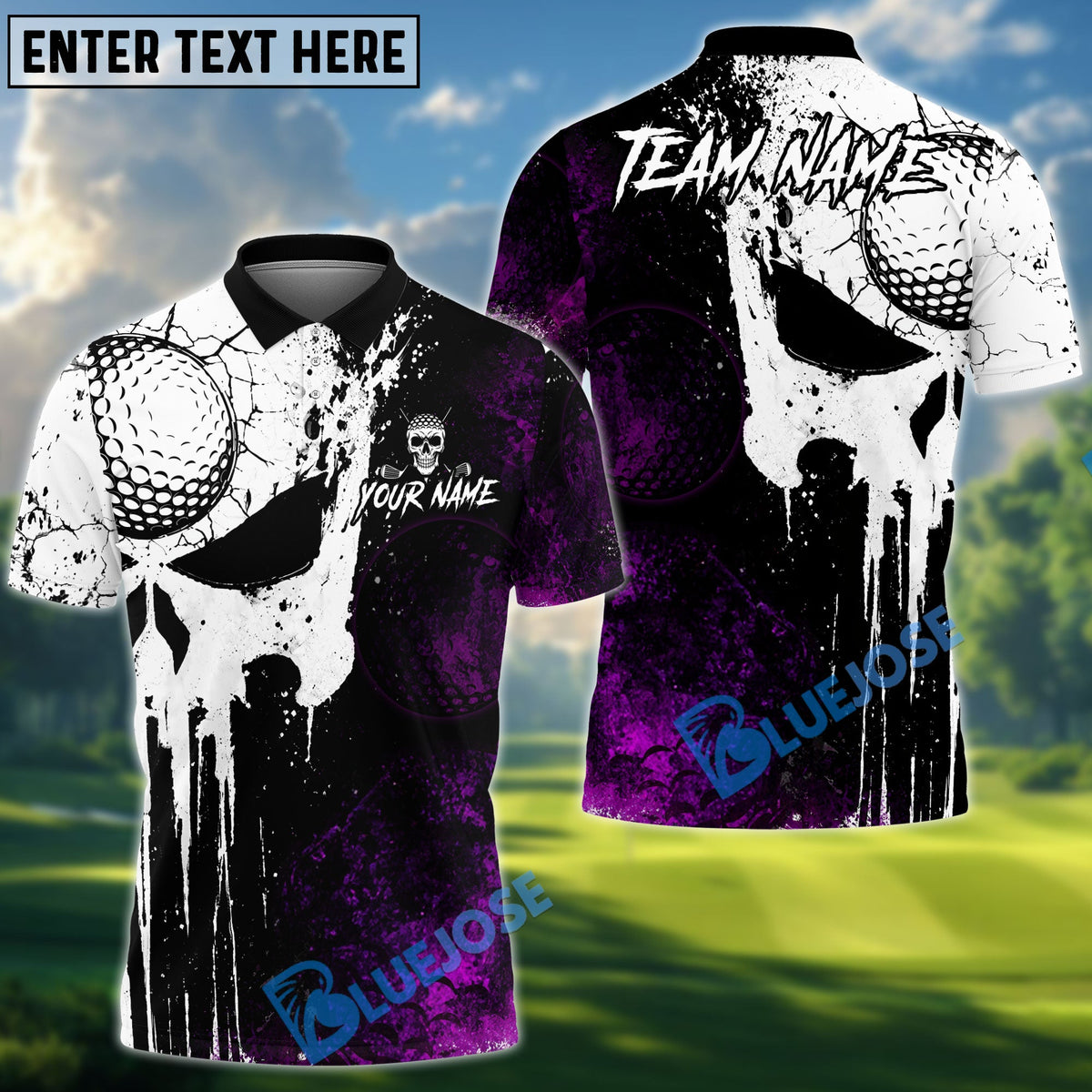 BlueJose Golf Grunge Punisher Skull Design Personalized Name, Team Name 3D Shirt (4 Colors)