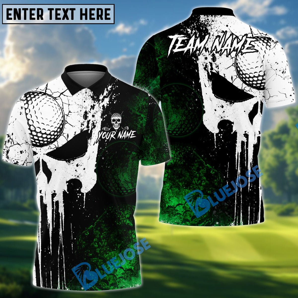 BlueJose Golf Grunge Punisher Skull Design Personalized Name, Team Name 3D Shirt (4 Colors)