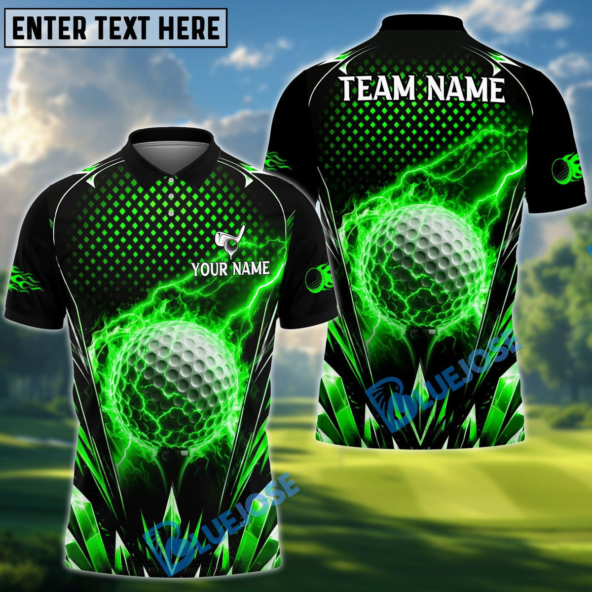 BlueJose Golf Thunder Ice Power Design Personalized Name, Team Name 3D Shirt (4 Colors)