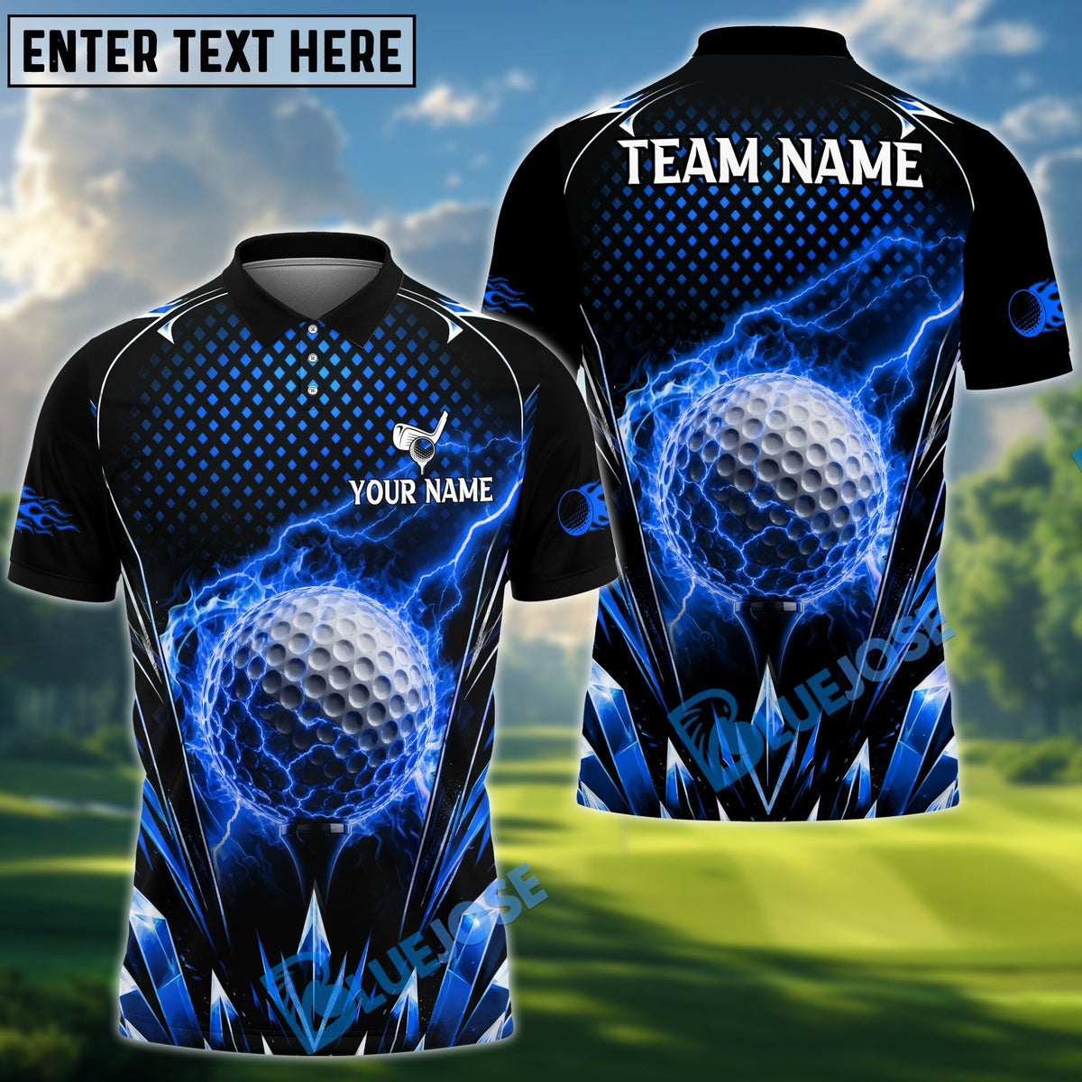 BlueJose Golf Thunder Ice Power Design Personalized Name, Team Name 3D Shirt (4 Colors)