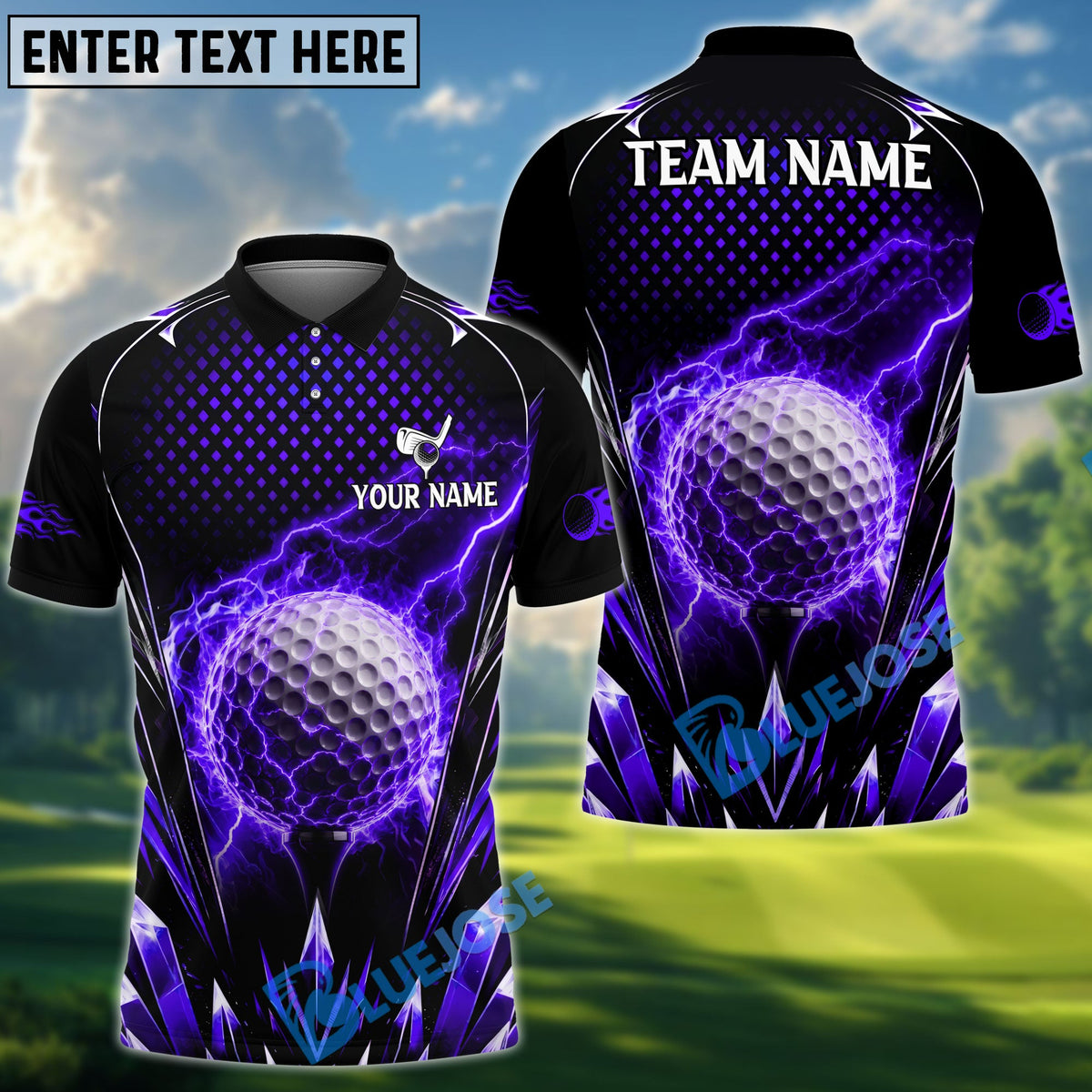BlueJose Golf Thunder Ice Power Design Personalized Name, Team Name 3D Shirt (4 Colors)
