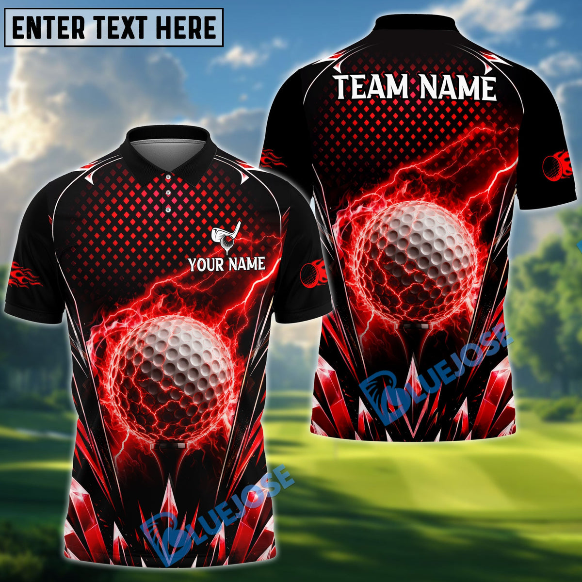 BlueJose Golf Thunder Ice Power Design Personalized Name, Team Name 3D Shirt (4 Colors)