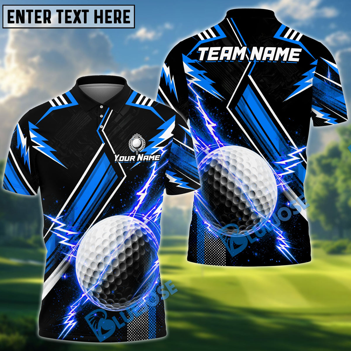 BlueJose Golf Thunder Sport Theme Design Personalized Name, Team Name 3D Shirt (4 Colors)