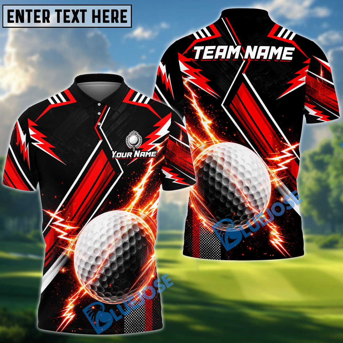 BlueJose Golf Thunder Sport Theme Design Personalized Name, Team Name 3D Shirt (4 Colors)