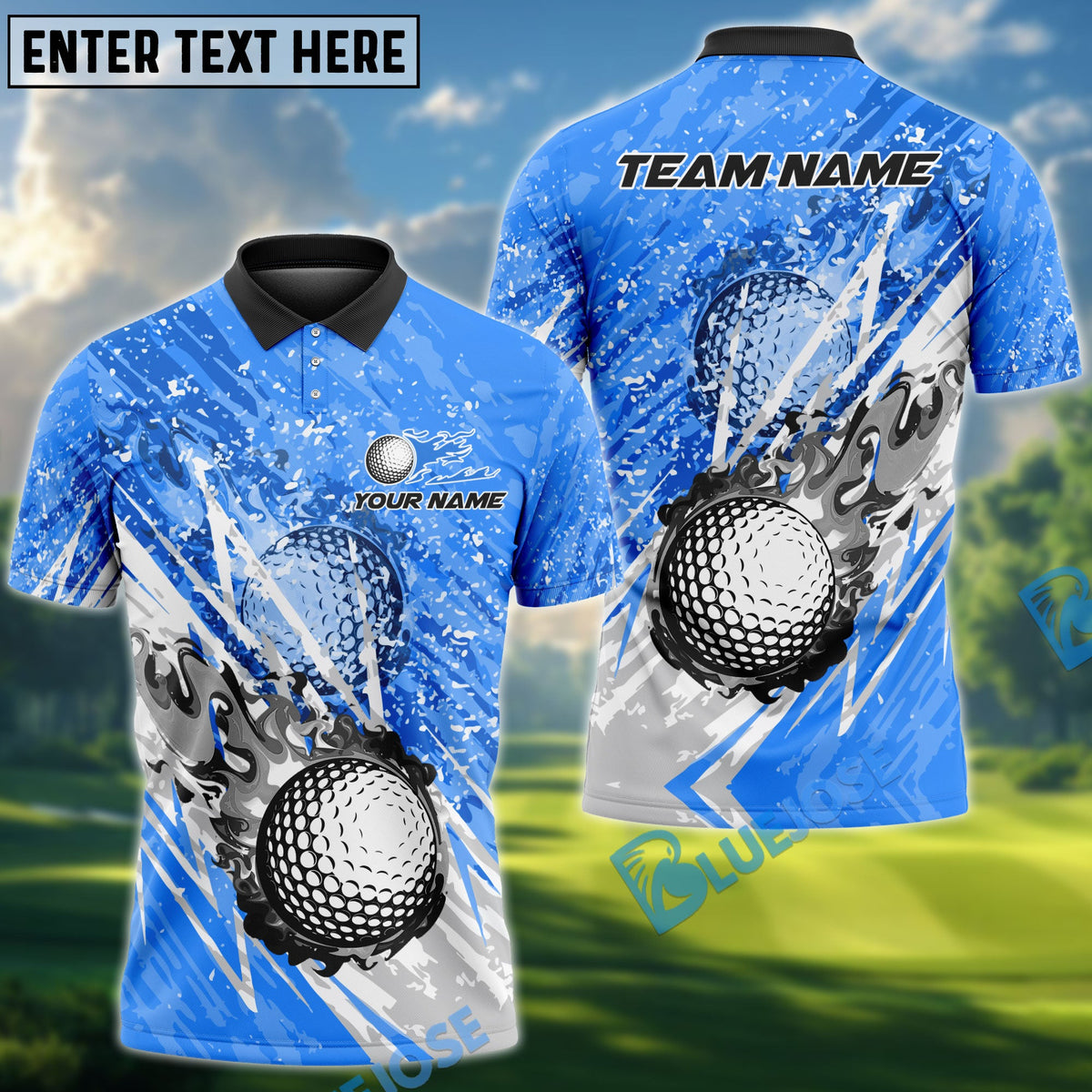 BlueJose Golf Lightning Flame Design Personalized Name, Team Name 3D Shirt (4 Colors)