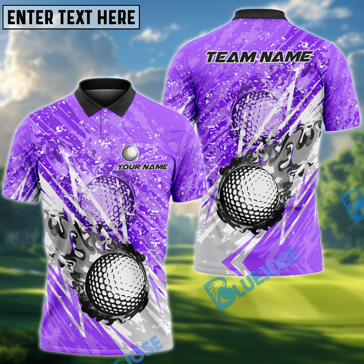 BlueJose Golf Lightning Flame Design Personalized Name, Team Name 3D Shirt (4 Colors)