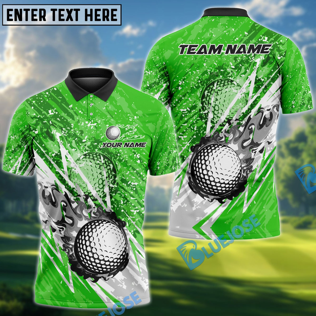 BlueJose Golf Lightning Flame Design Personalized Name, Team Name 3D Shirt (4 Colors)