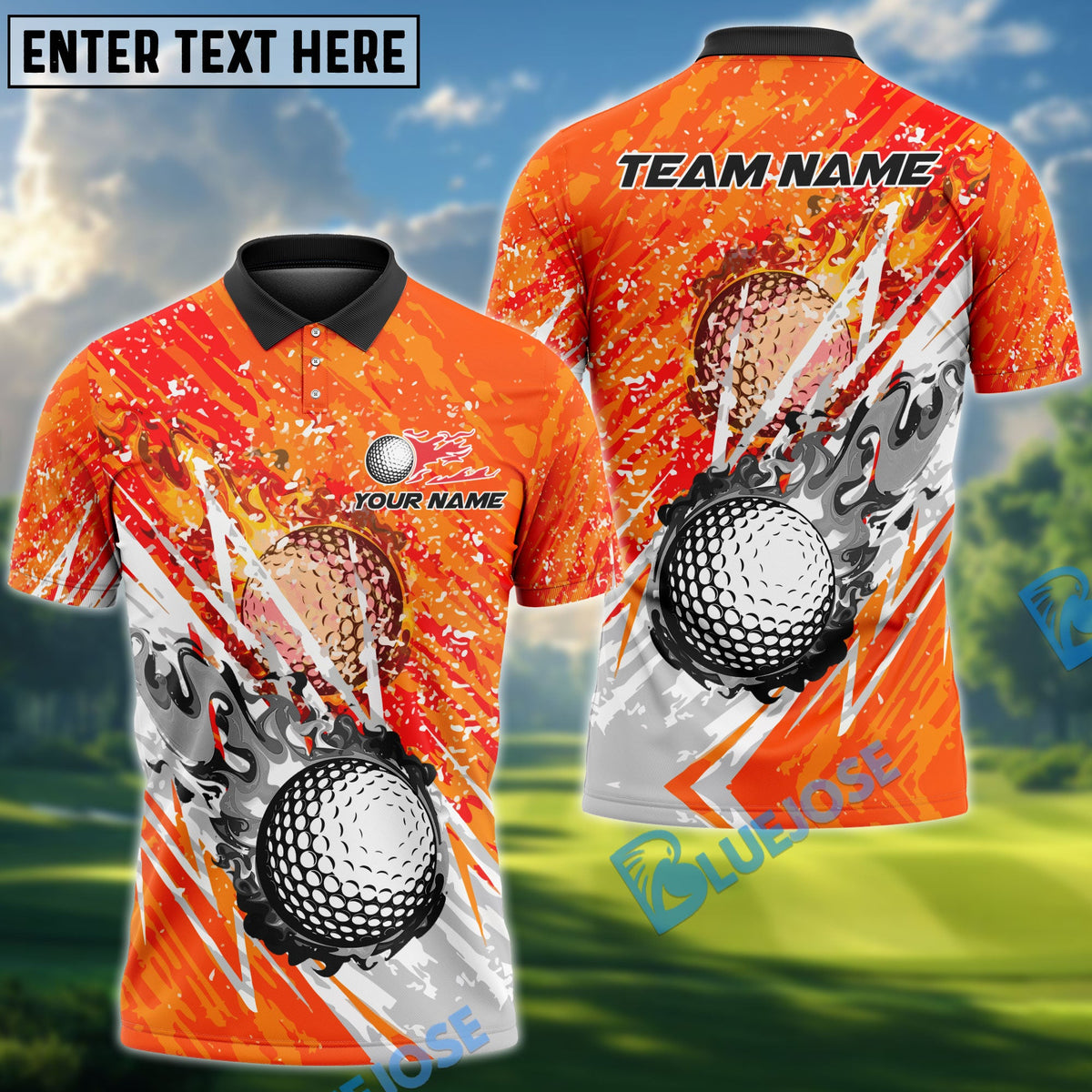 BlueJose Golf Lightning Flame Design Personalized Name, Team Name 3D Shirt (4 Colors)