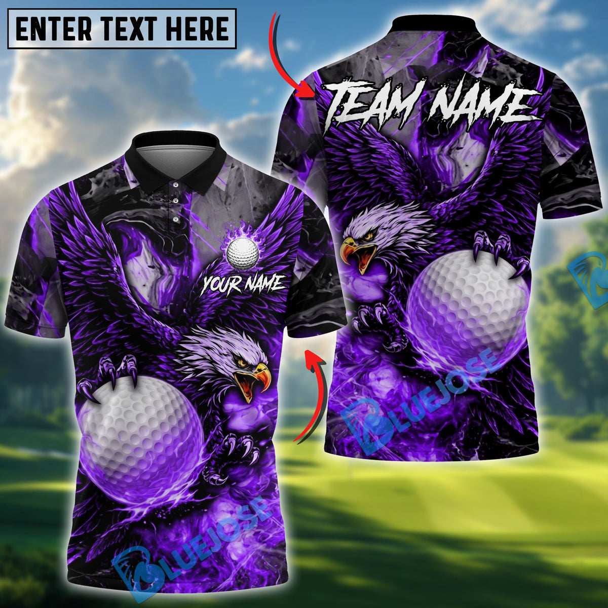 BlueJose Golf Fire King Eagle Design Personalized Name, Team Name 3D Shirt (4 Colors)