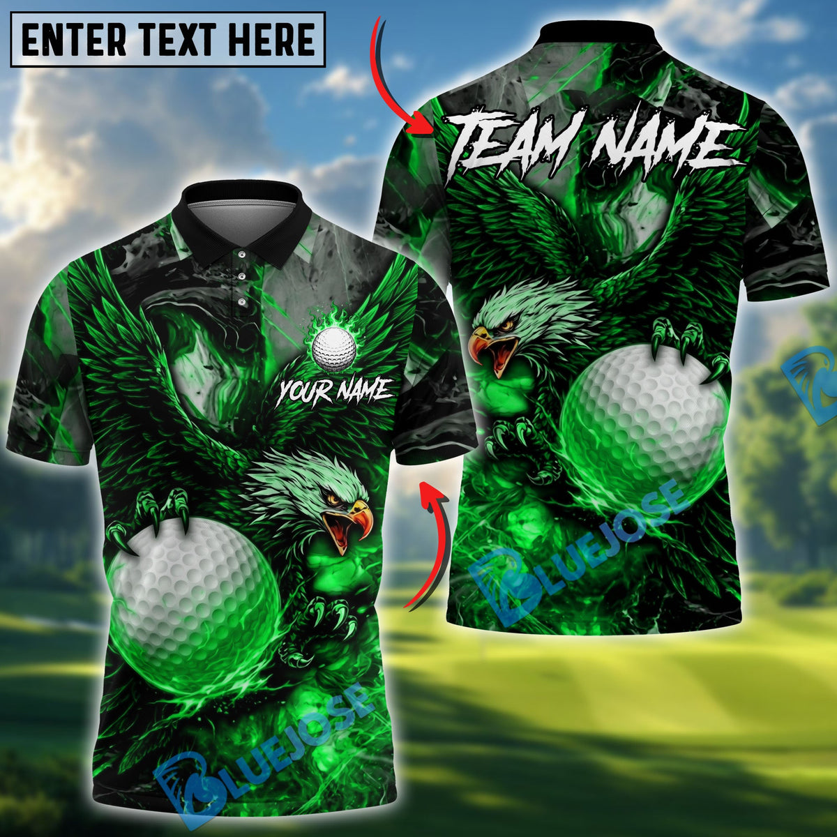 BlueJose Golf Fire King Eagle Design Personalized Name, Team Name 3D Shirt (4 Colors)
