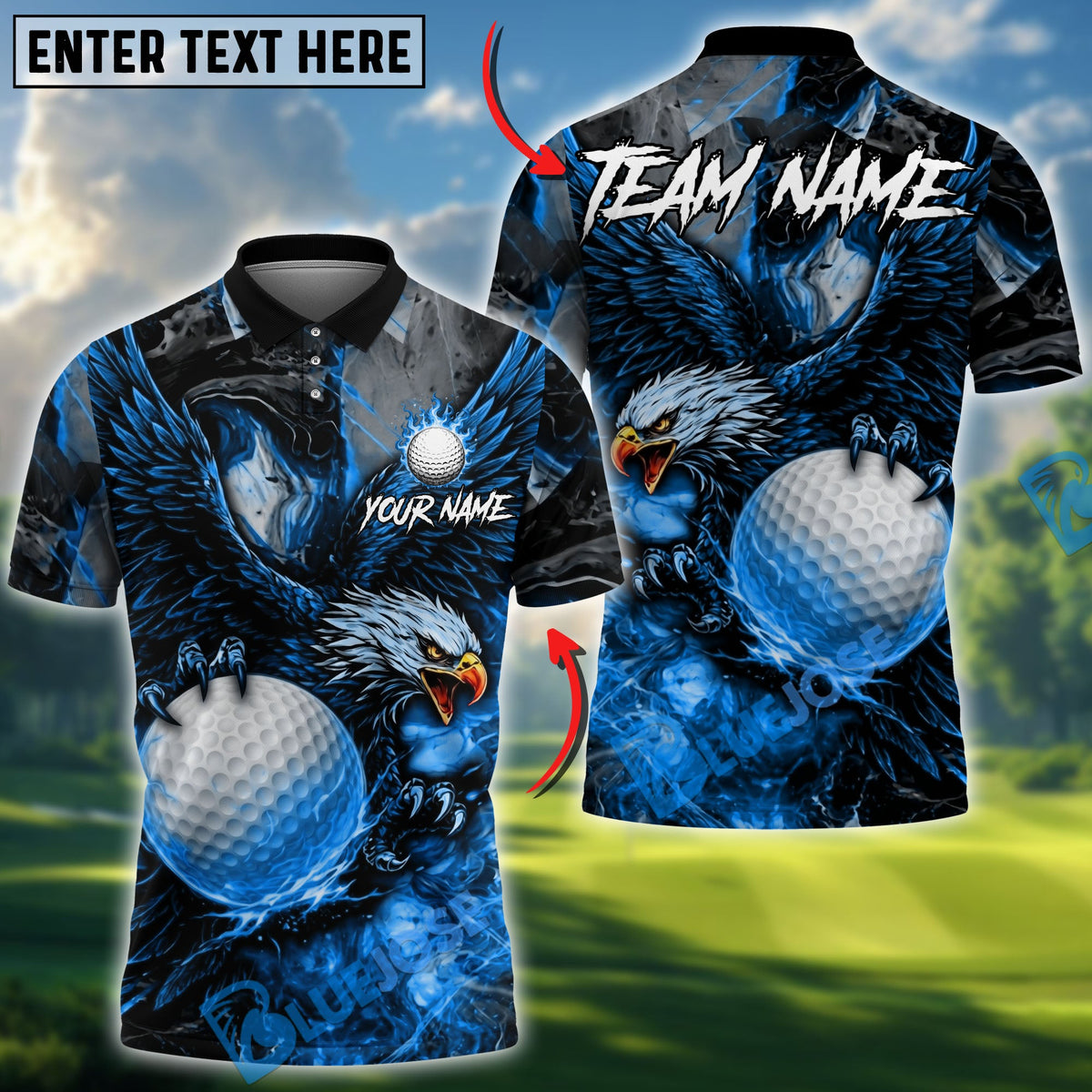 BlueJose Golf Fire King Eagle Design Personalized Name, Team Name 3D Shirt (4 Colors)