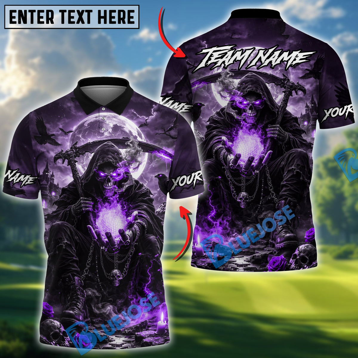 BlueJose Golf Dark Night Reaper Design Personalized Name, Team Name 3D Shirt (4 Colors)