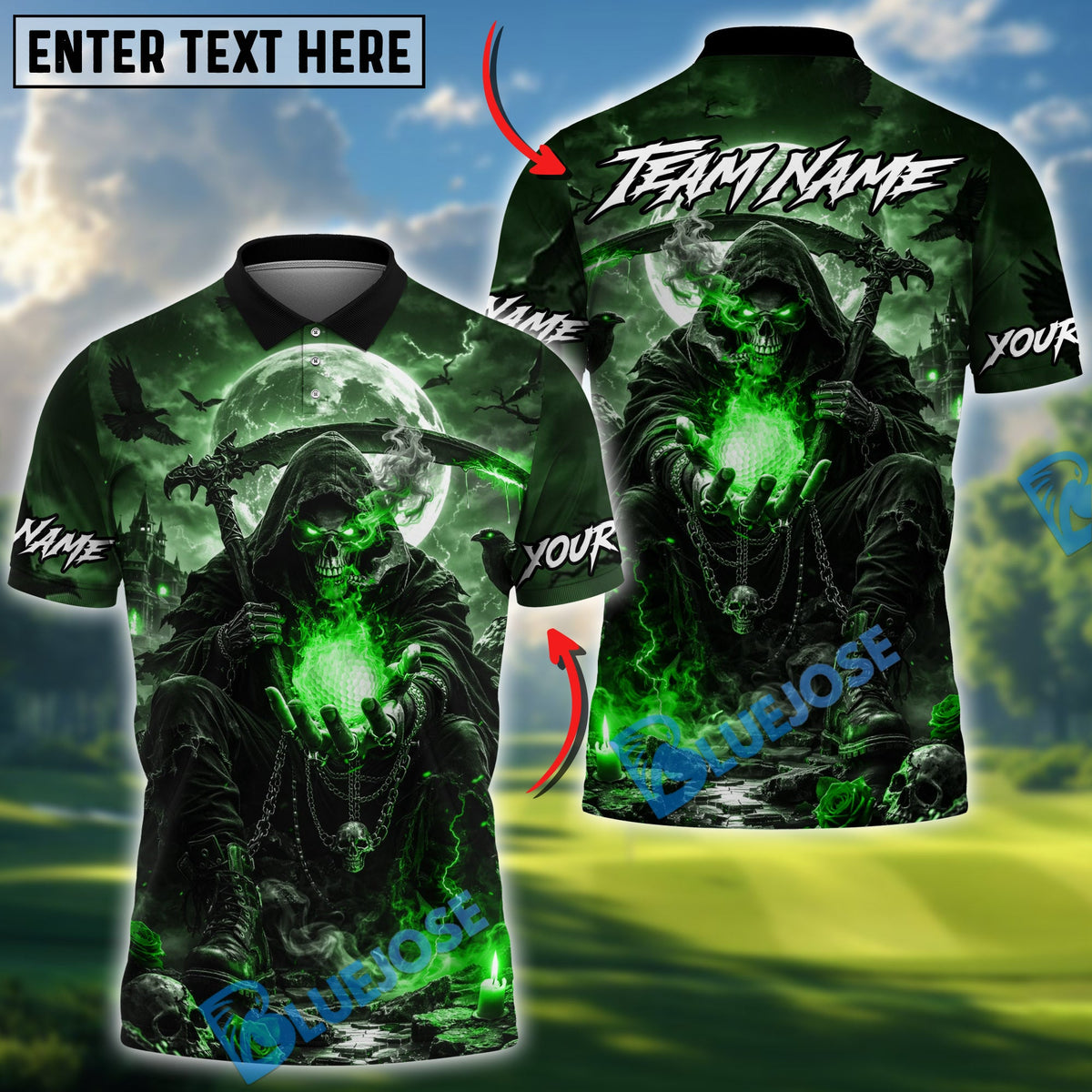 BlueJose Golf Dark Night Reaper Design Personalized Name, Team Name 3D Shirt (4 Colors)