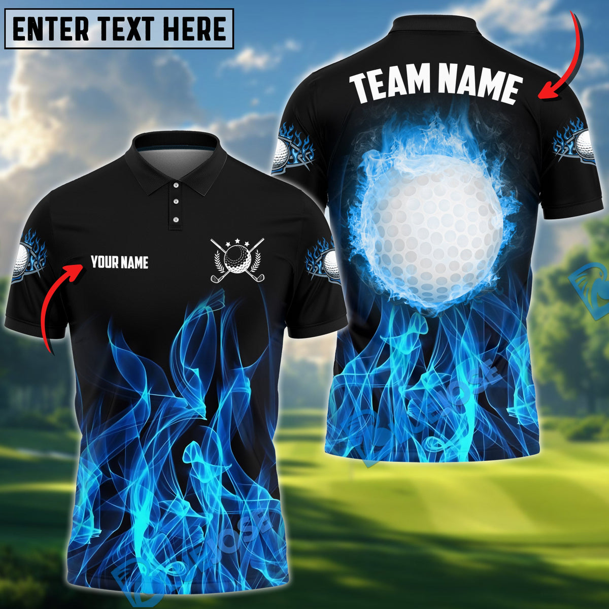 BlueJose Golf Heavenly Flame Design Personalized Name, Team Name 3D Shirt (4 Colors)