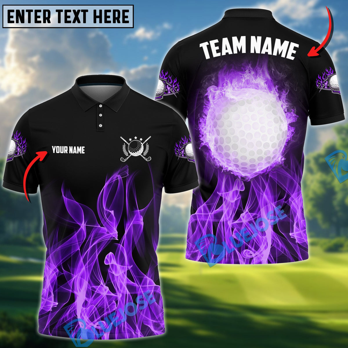 BlueJose Golf Heavenly Flame Design Personalized Name, Team Name 3D Shirt (4 Colors)