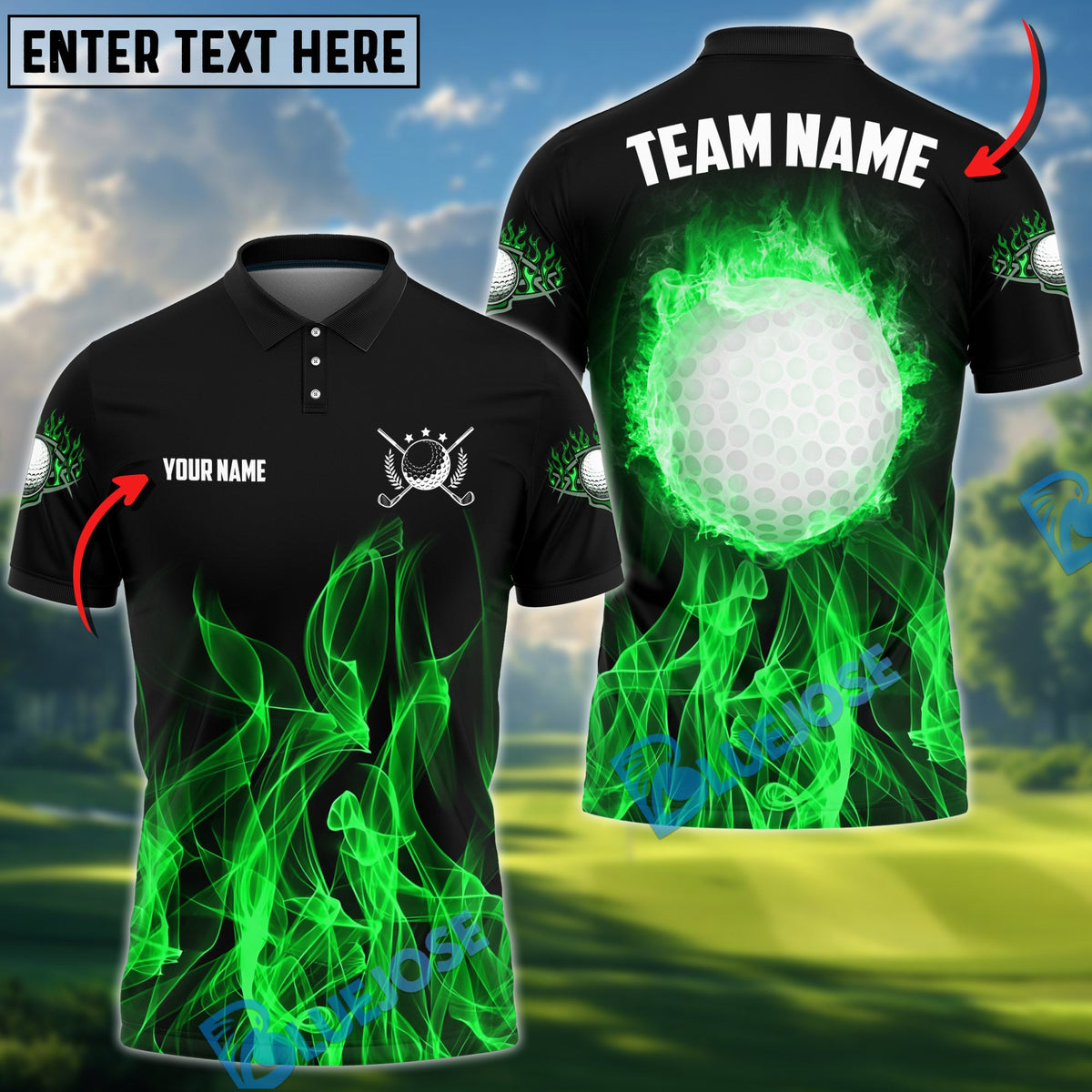 BlueJose Golf Heavenly Flame Design Personalized Name, Team Name 3D Shirt (4 Colors)