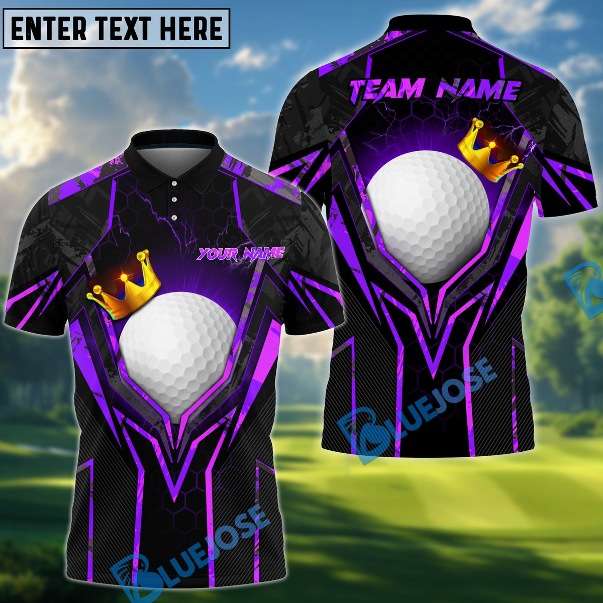 BlueJose Golf King Crown Design Personalized Name, Team Name 3D Shirt (4 Colors)