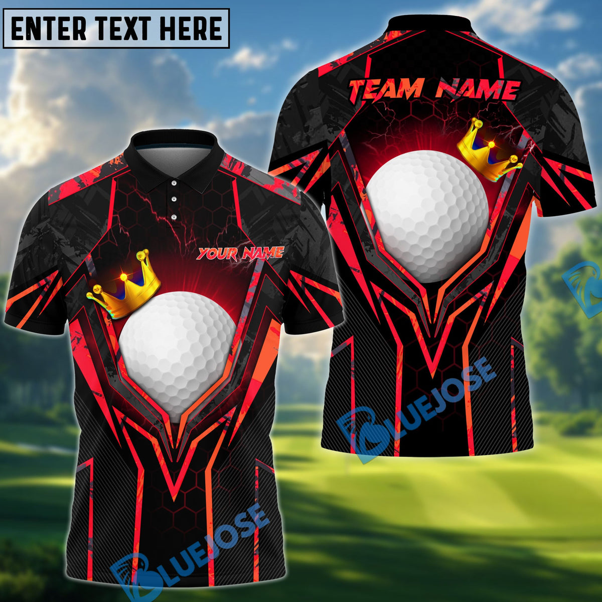 BlueJose Golf King Crown Design Personalized Name, Team Name 3D Shirt (4 Colors)