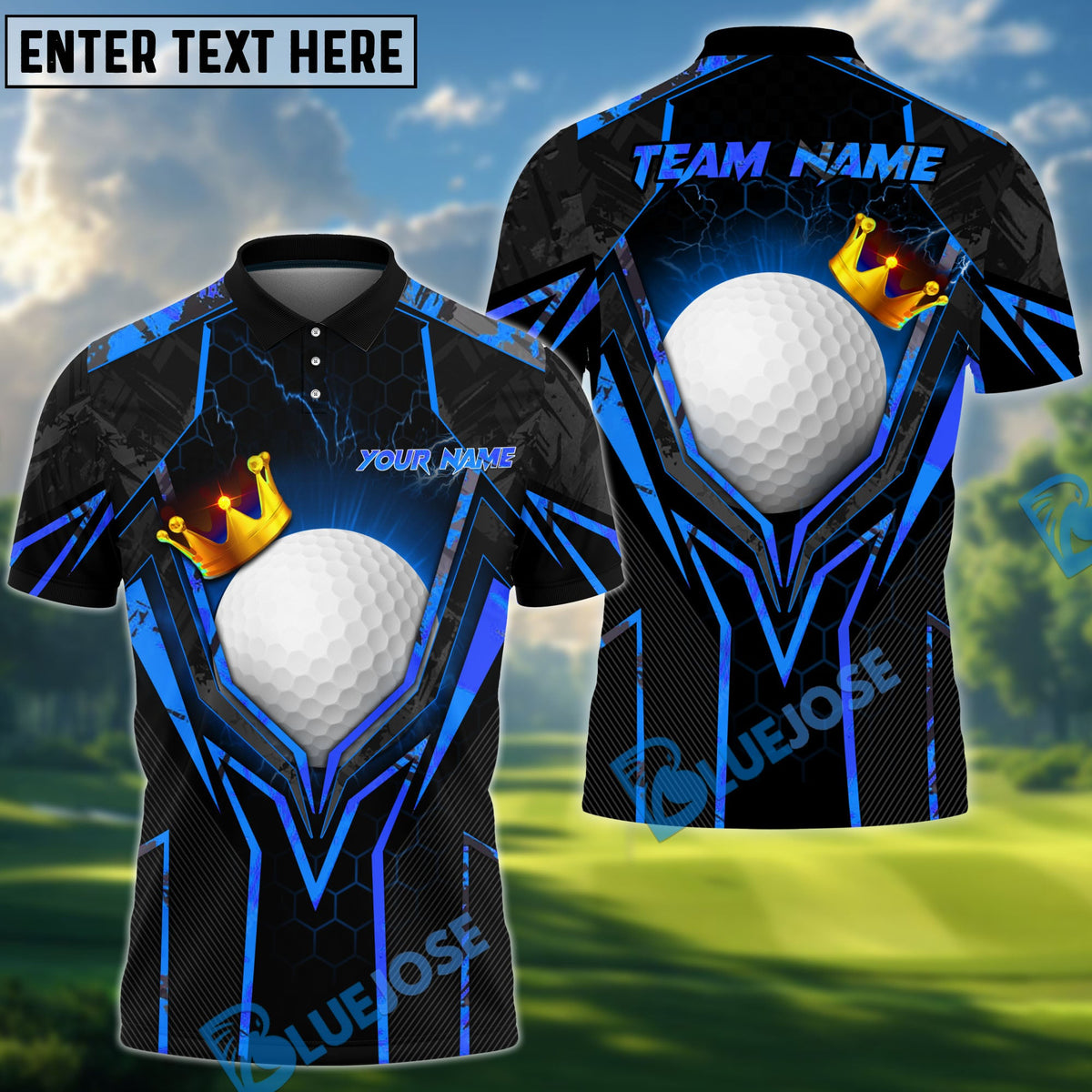 BlueJose Golf King Crown Design Personalized Name, Team Name 3D Shirt (4 Colors)