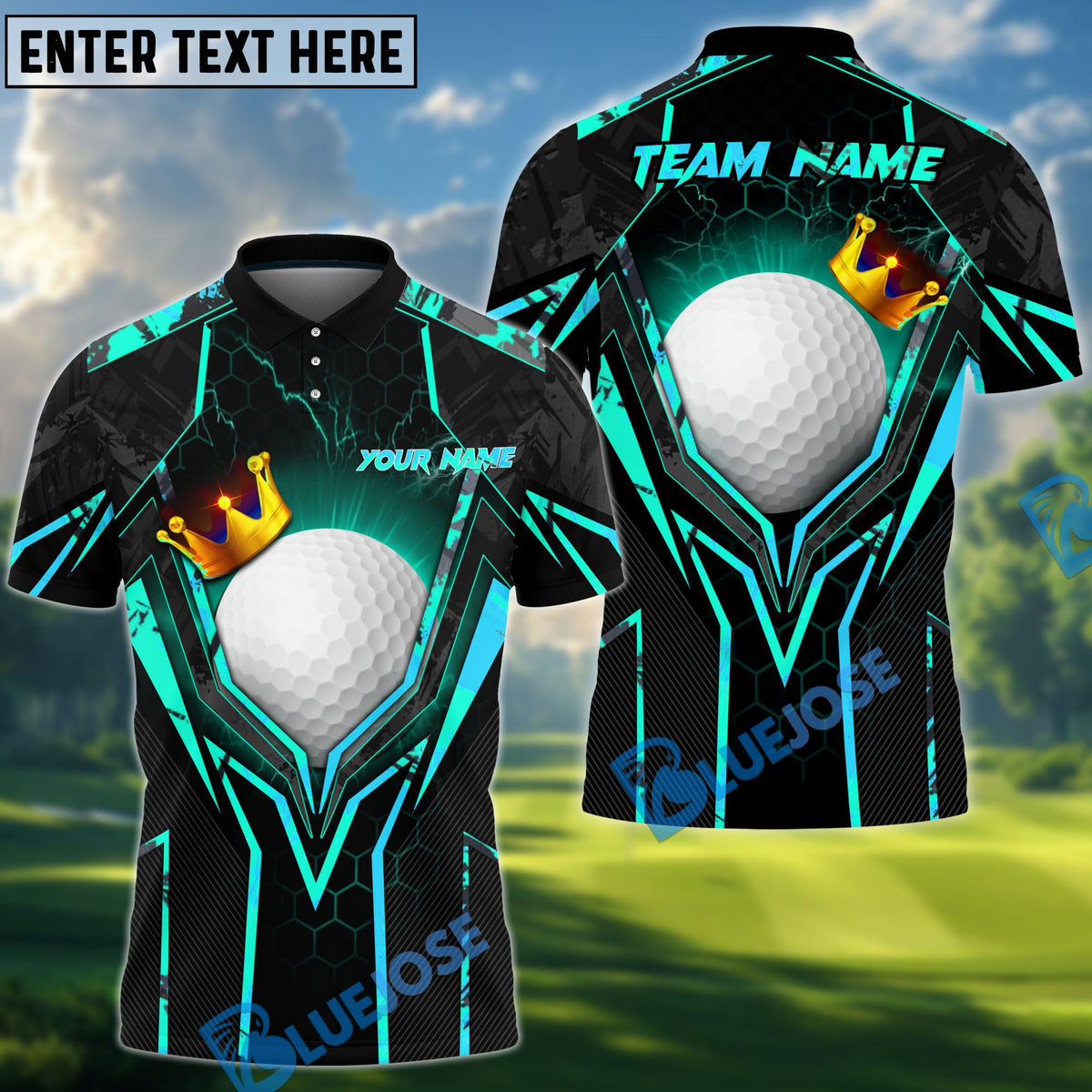 BlueJose Golf King Crown Design Personalized Name, Team Name 3D Shirt (4 Colors)
