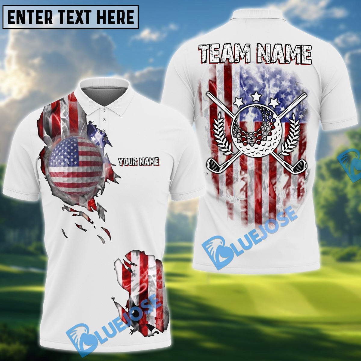 BlueJose Golf Stars And Stripes Style Design Personalized Name, Team Name 3D Shirt (4 Colors)