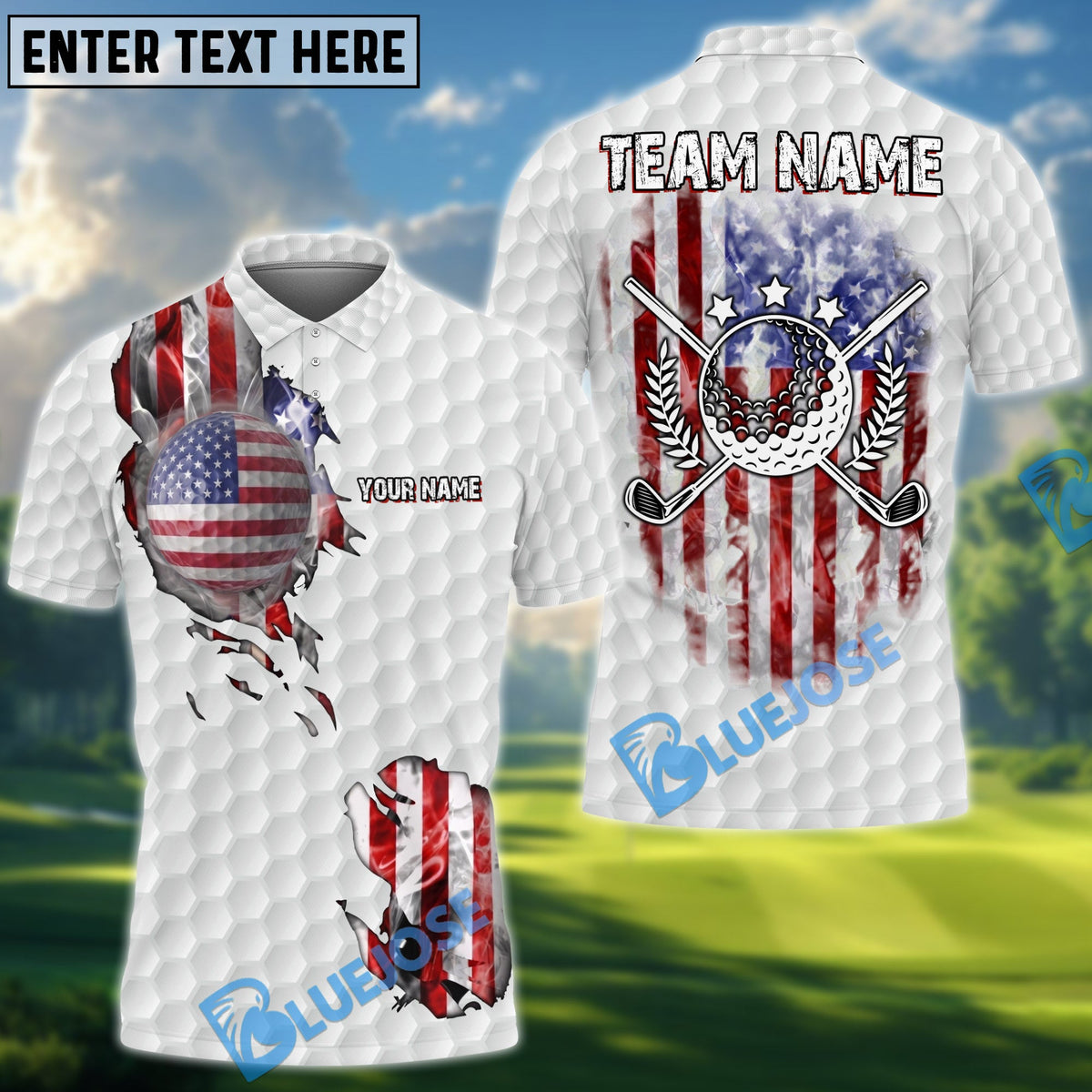 BlueJose Golf Stars And Stripes Style Design Personalized Name, Team Name 3D Shirt (4 Colors)