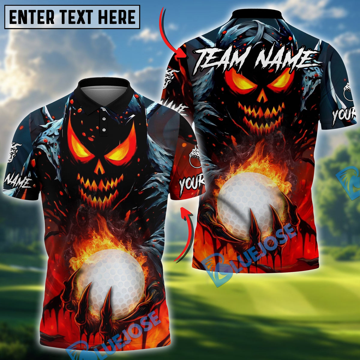 BlueJose Golf Evil Pumpkin Demon Design Customized Name, Team Name Shirts