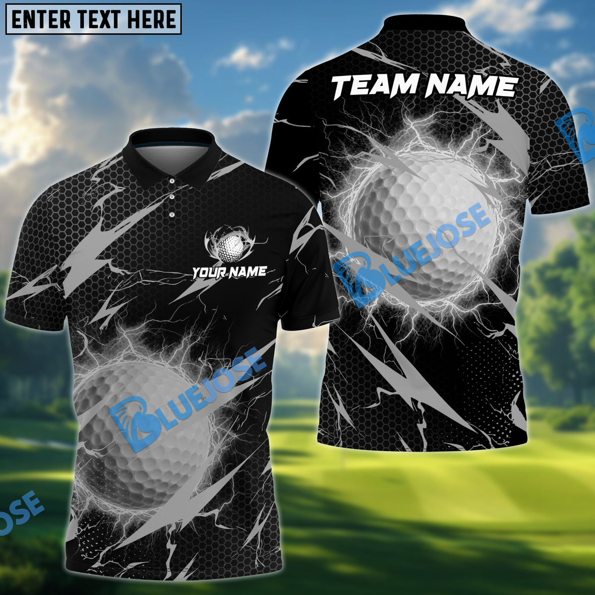 BlueJose Golf Lightning Hexagon Pattern Personalized Name, Team Name 3D Shirt (6 Colors)