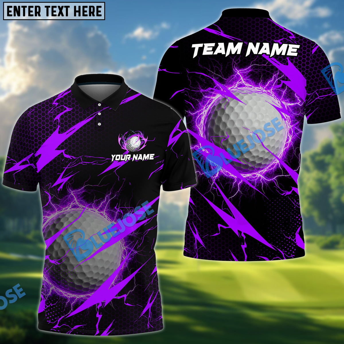 BlueJose Golf Lightning Hexagon Pattern Personalized Name, Team Name 3D Shirt (6 Colors)