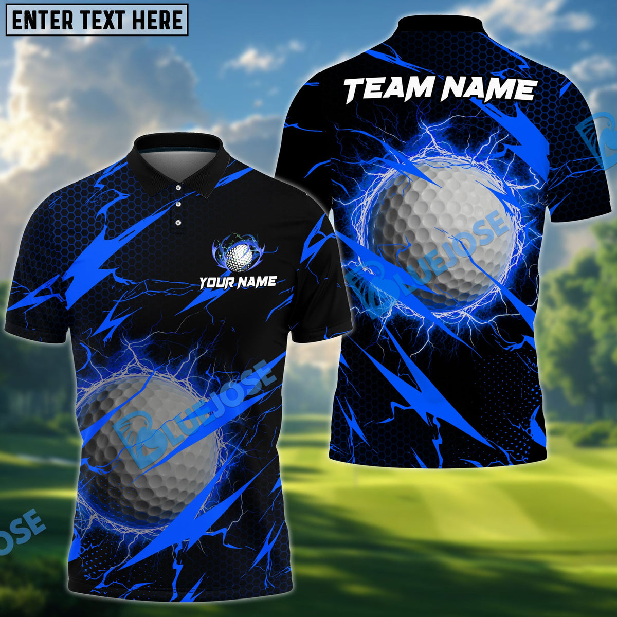 BlueJose Golf Lightning Hexagon Pattern Personalized Name, Team Name 3D Shirt (6 Colors)