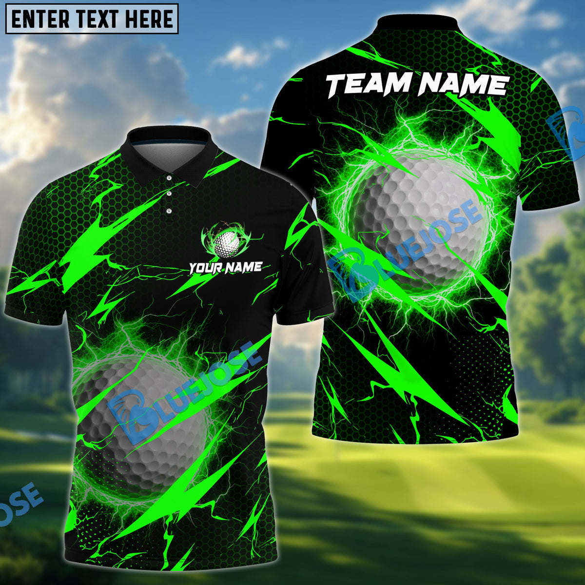 BlueJose Golf Lightning Hexagon Pattern Personalized Name, Team Name 3D Shirt (6 Colors)