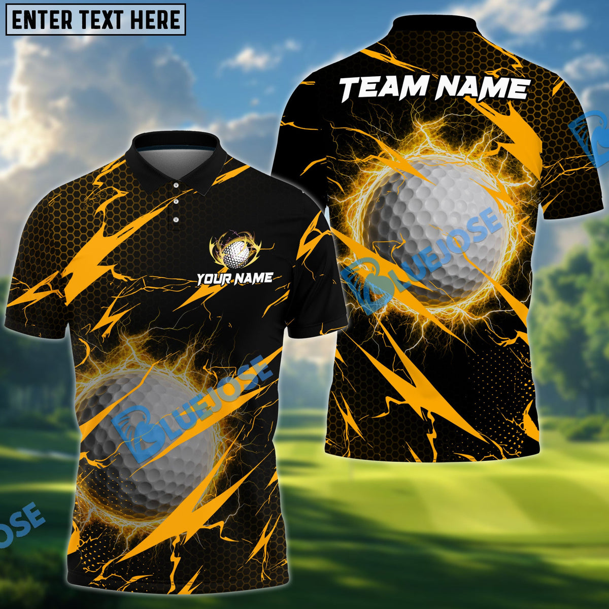 BlueJose Golf Lightning Hexagon Pattern Personalized Name, Team Name 3D Shirt (6 Colors)