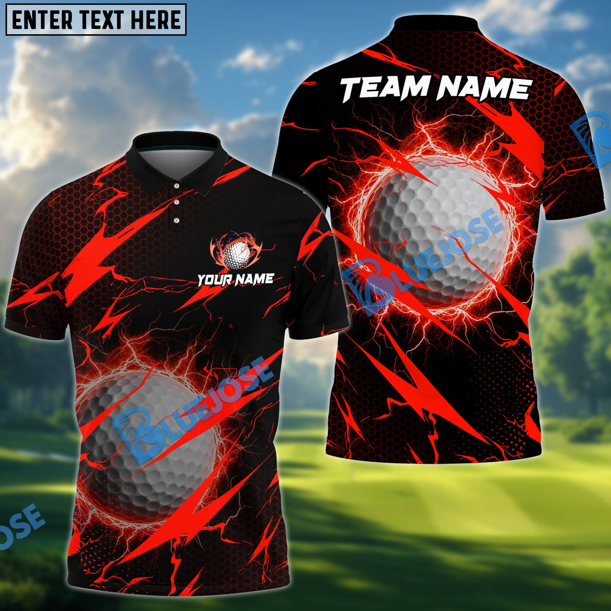 BlueJose Golf Lightning Hexagon Pattern Personalized Name, Team Name 3D Shirt (6 Colors)