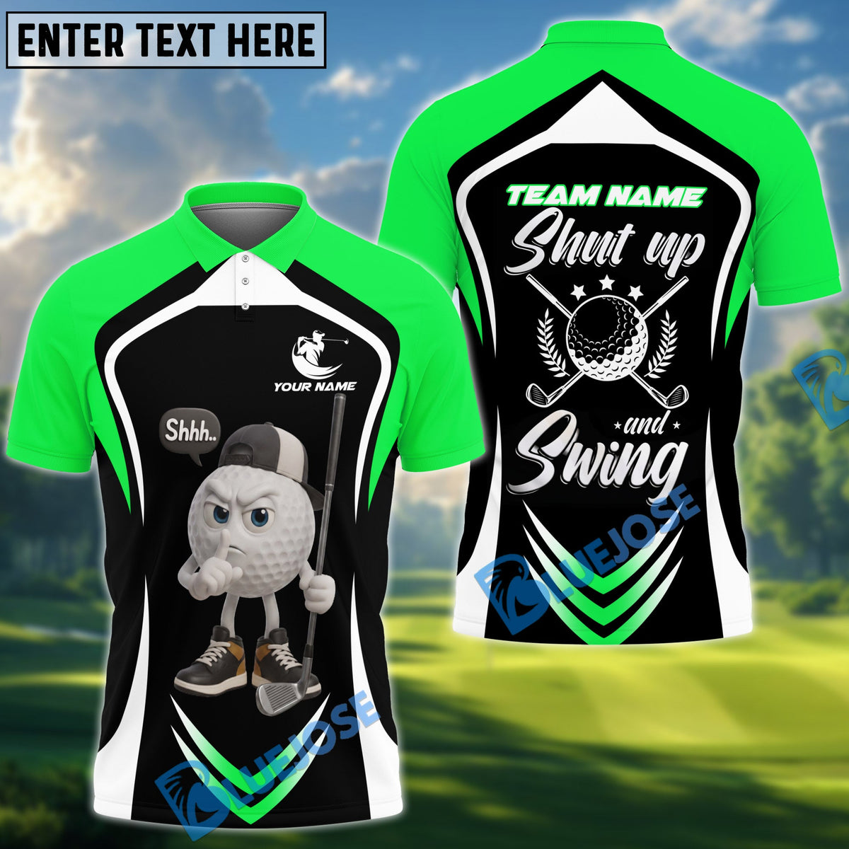 BlueJose Golf Funny Ball Shut Up And Swing Personalized Name, Team Name 3D Shirt (6 Colors)