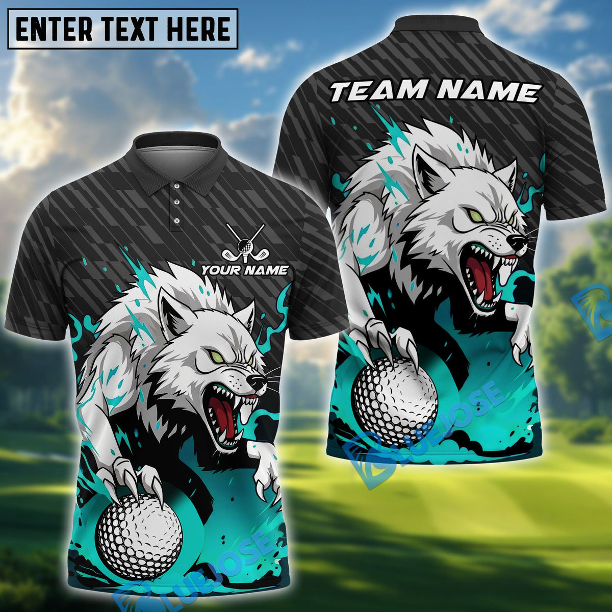 BlueJose Golf Fierce Wolf Design Personalized Name, Team Name 3D Shirt (4 Colors)