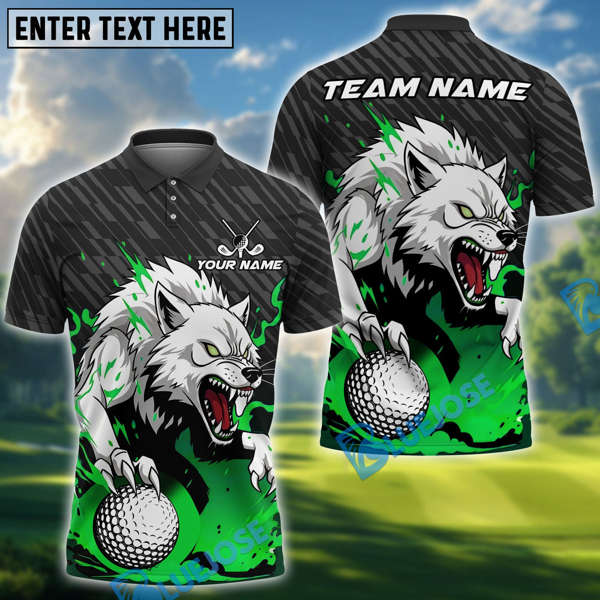 BlueJose Golf Fierce Wolf Design Personalized Name, Team Name 3D Shirt (4 Colors)