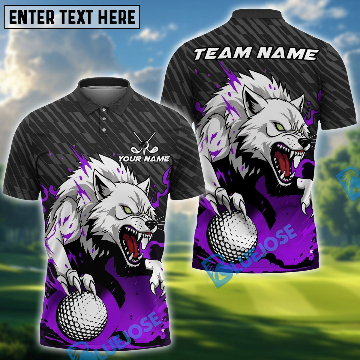 BlueJose Golf Fierce Wolf Design Personalized Name, Team Name 3D Shirt (4 Colors)