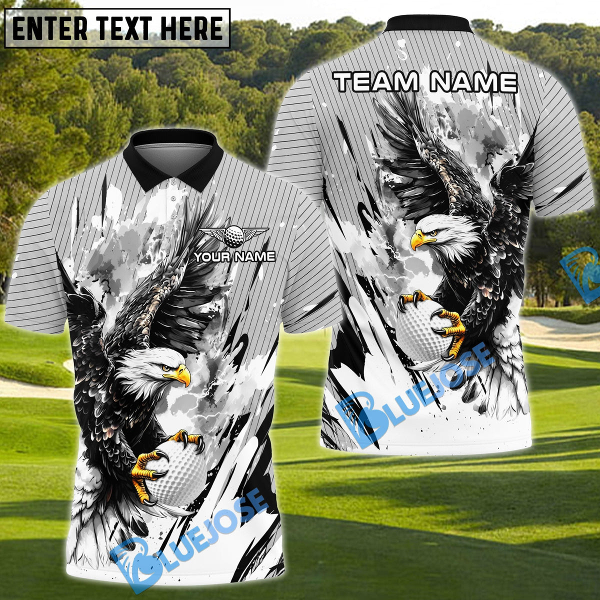 BlueJose Golf Ice Glare Eagle Design Personalized Name, Team Name 3D Shirt (5 Colors)