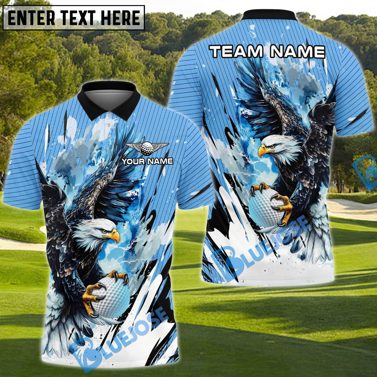 BlueJose Golf Ice Glare Eagle Design Personalized Name, Team Name 3D Shirt (5 Colors)