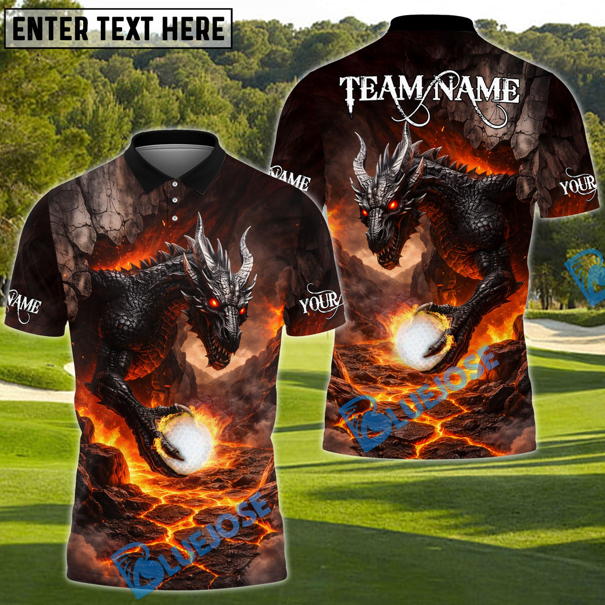 BlueJose Golf Lava Dragon Power Design Personalized Name, Team Name 3D Shirt (4 Colors)