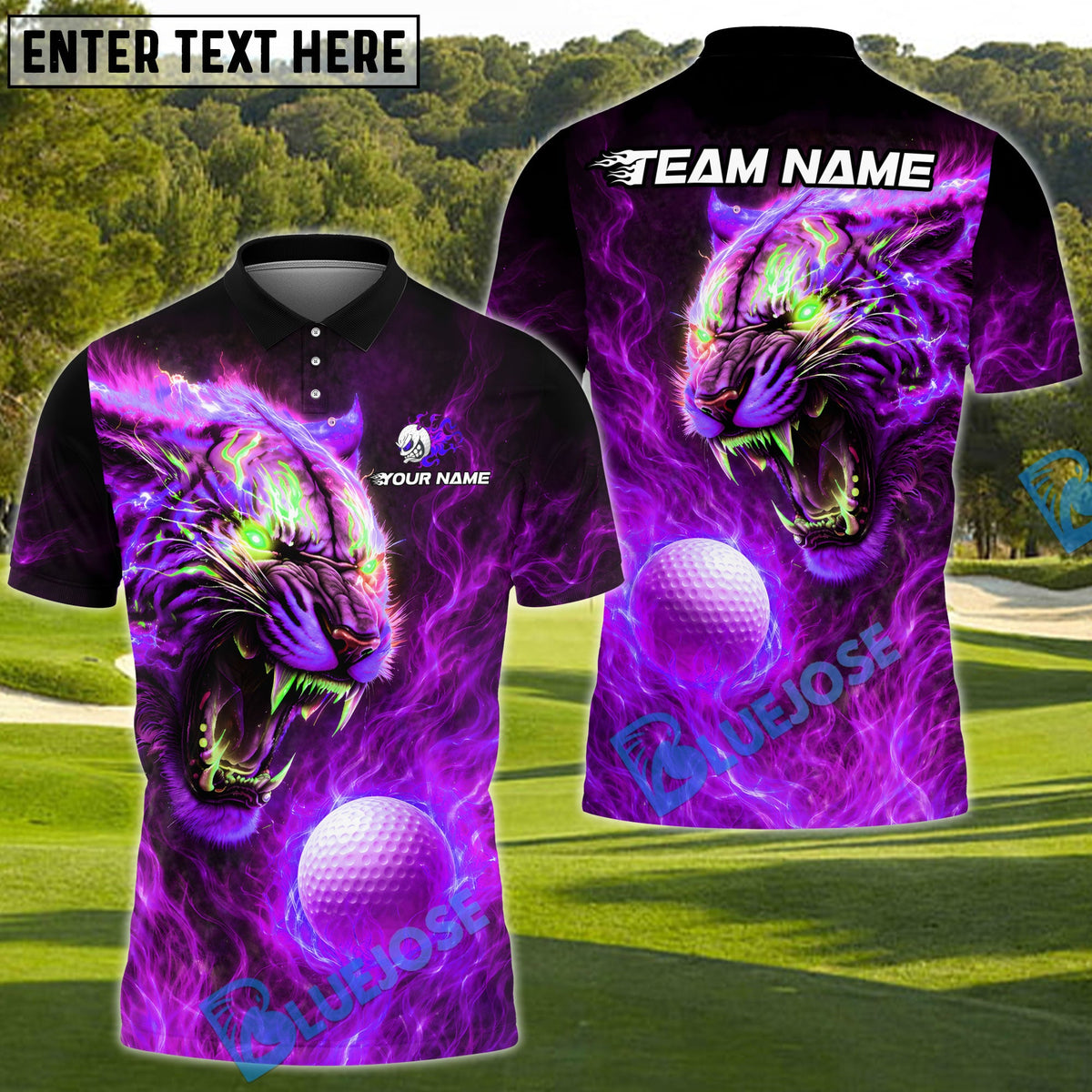 BlueJose Golf Fire Tiger Power Design Personalized Name, Team Name 3D Shirt (4 Colors)