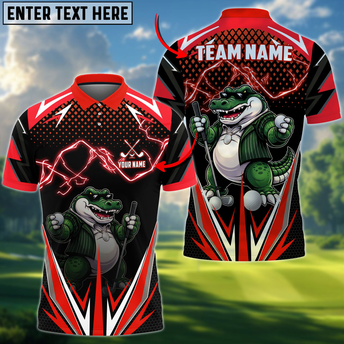 BlueJose Golf Crocodile Lightning Personalized Name, Team Name 3D Shirt (4 Colors)