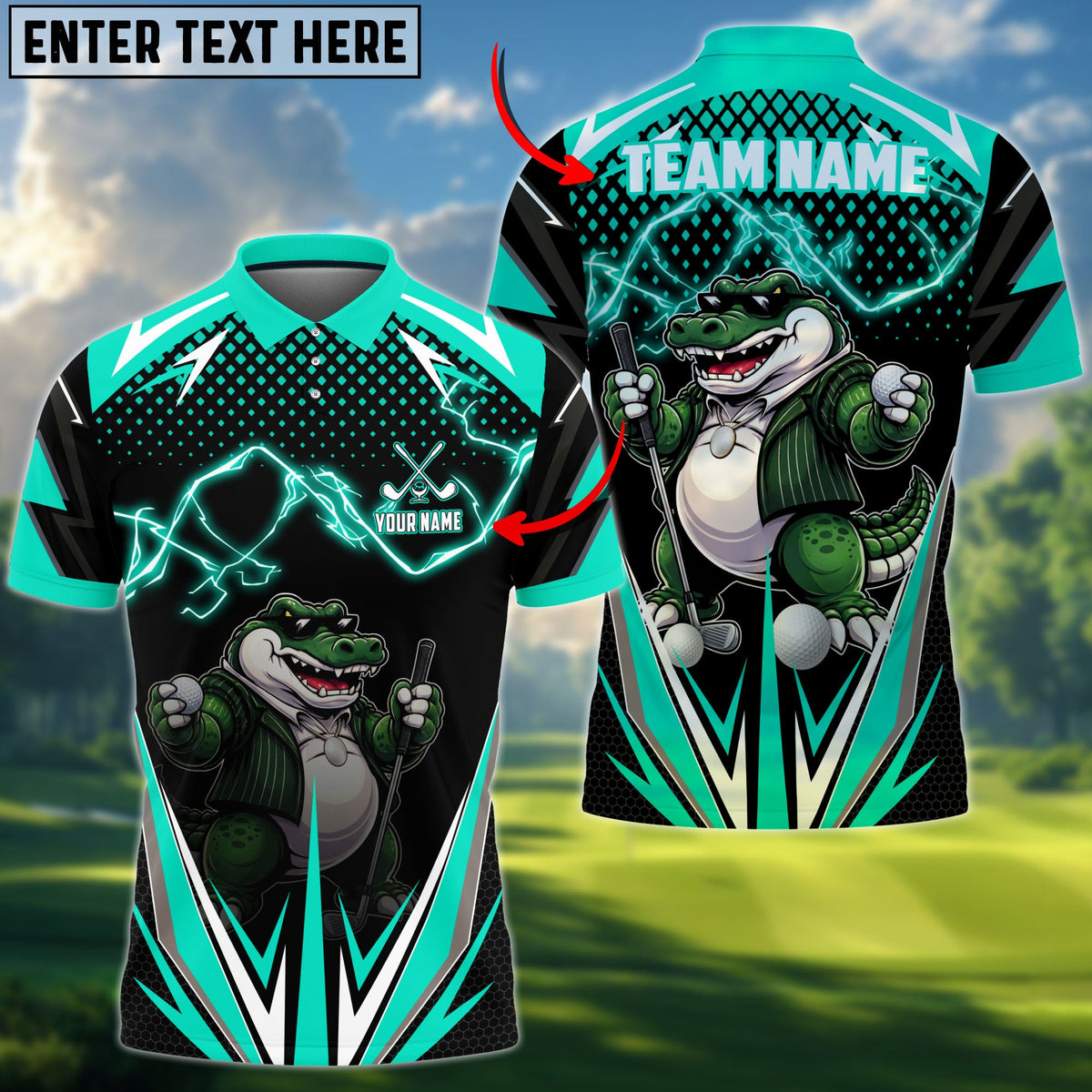 BlueJose Golf Crocodile Lightning Personalized Name, Team Name 3D Shirt (4 Colors)