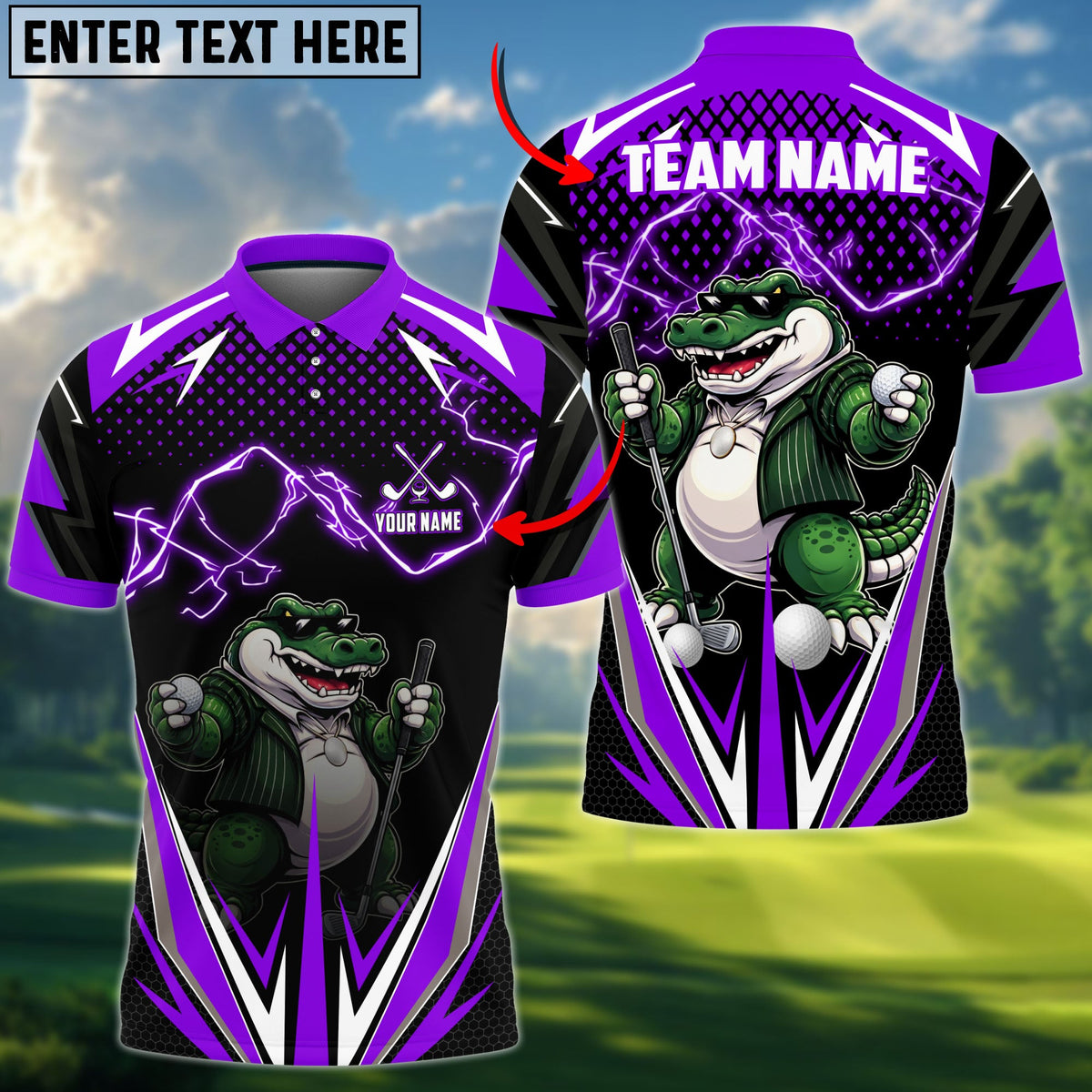 BlueJose Golf Crocodile Lightning Personalized Name, Team Name 3D Shirt (4 Colors)